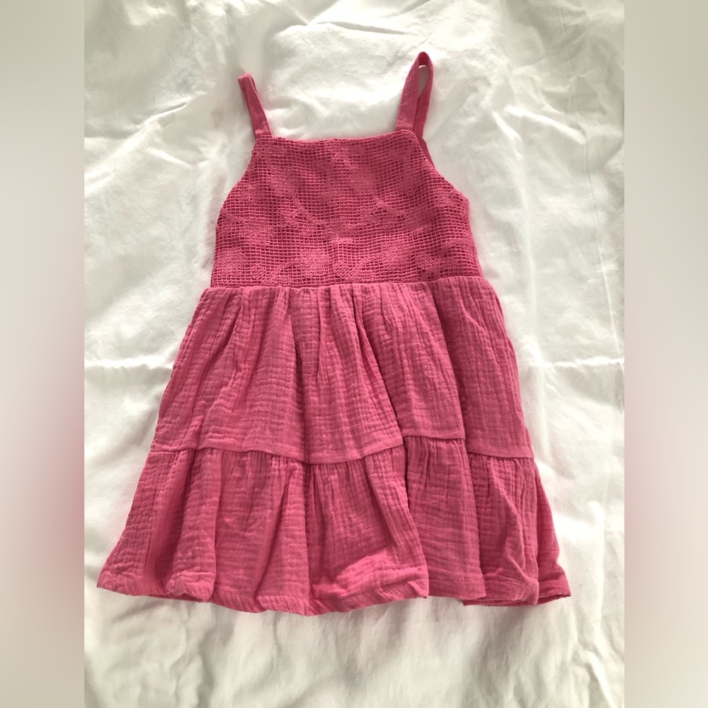 btween Pink Crochet Bodice Tiered Sundress